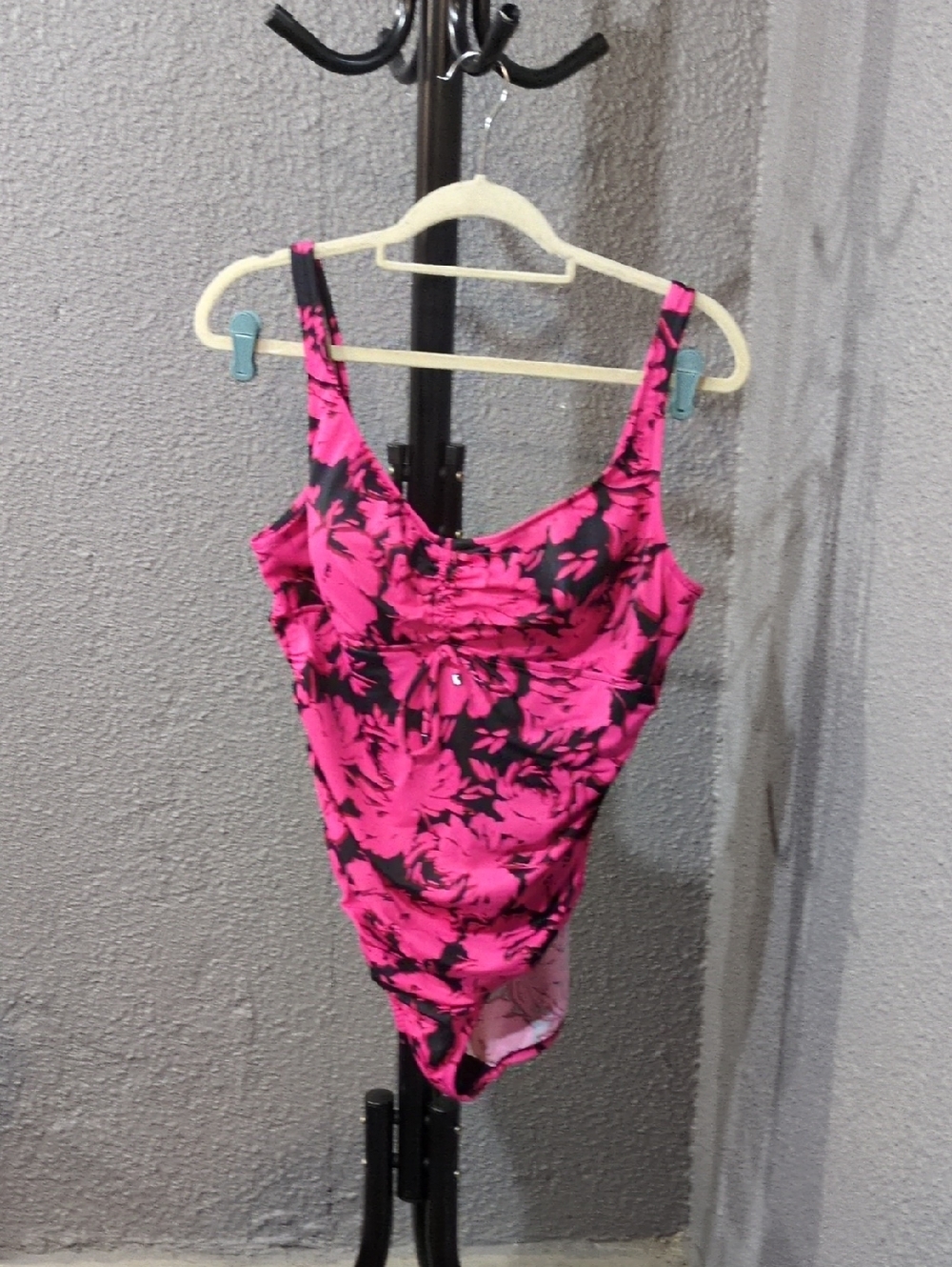 Aqua Green Bright Pink and Black Floral Swim Piece